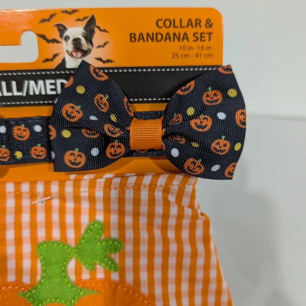NWT Simply Dog Halloween Collar & Bandana Set - Orange and Black